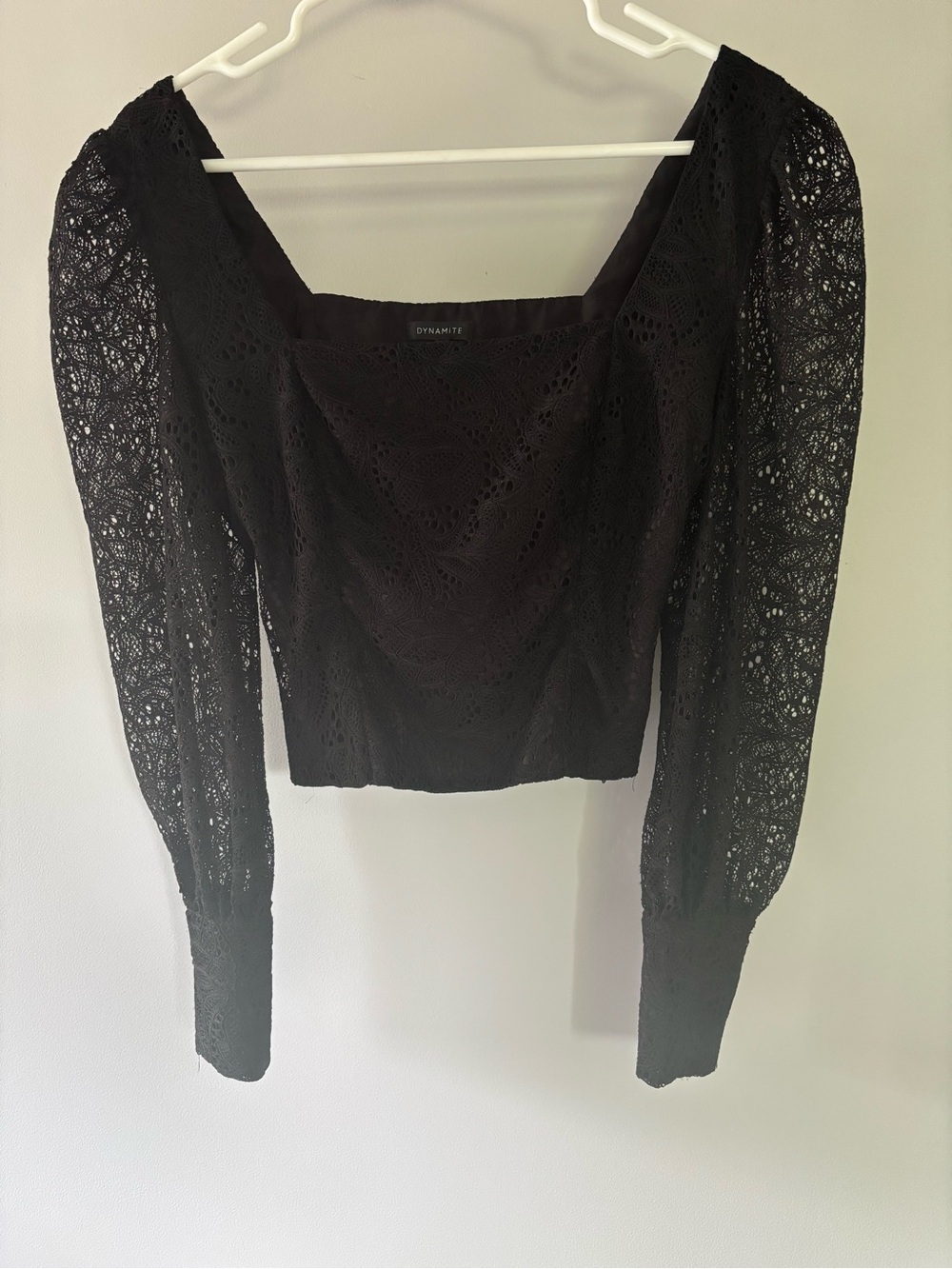 Dynamite Black Lace Puff Sleeve Top